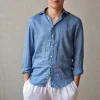 Camisa de lino hombre azul