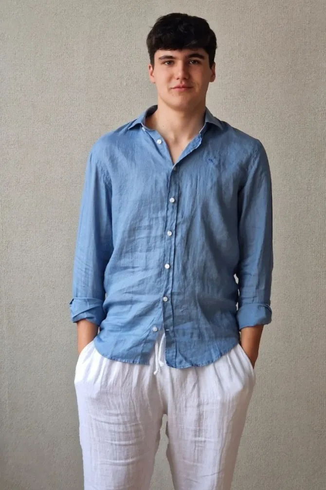 Camisa de lino hombre azul