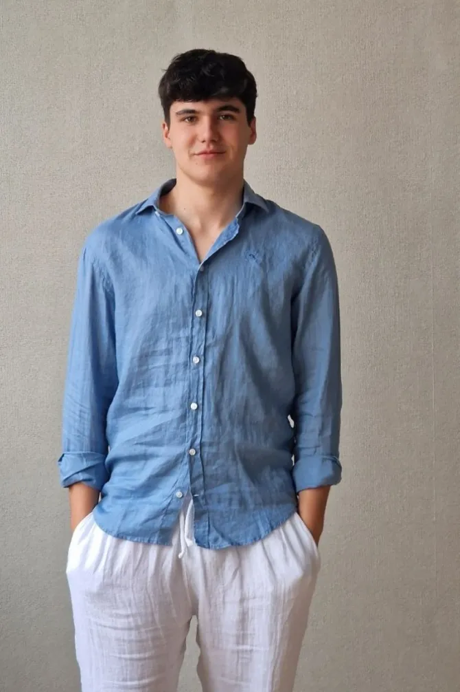 Camisa de lino hombre azul