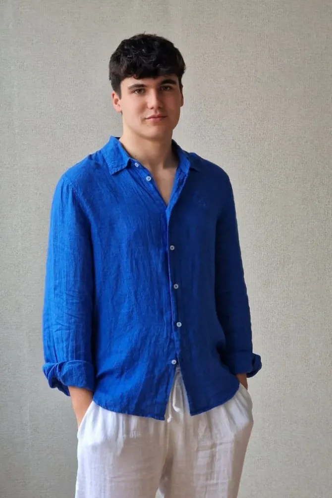 Camisa de lino hombre azulón