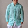 Camisa de lino hombre cuello americano verde mint