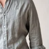 Camisa de lino hombre verde militar
