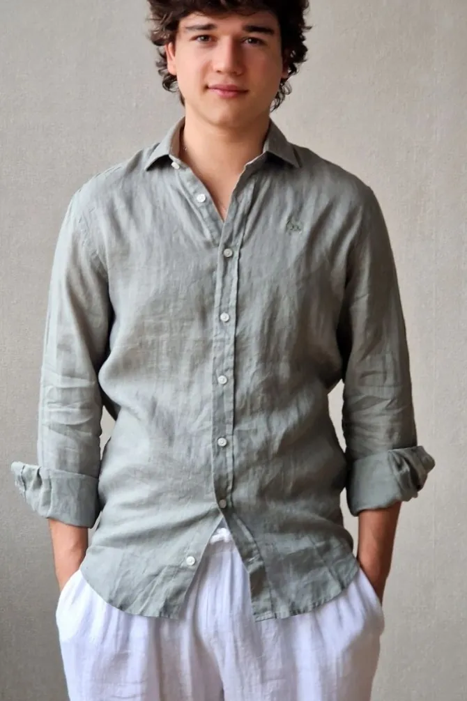 Camisa de lino hombre verde militar