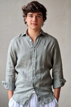 Camisa de lino hombre verde militar