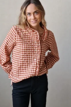Camisa de mujer de cuadros vichy con volante caldero