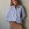 Camisa de oversize de rayas azul
