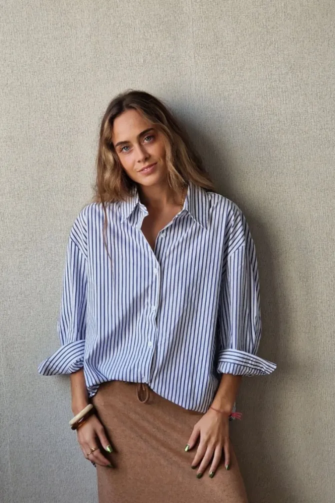Camisa de oversize de rayas azul