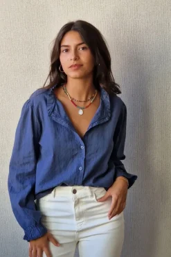 Camisa de rayas lurex plateadas azul