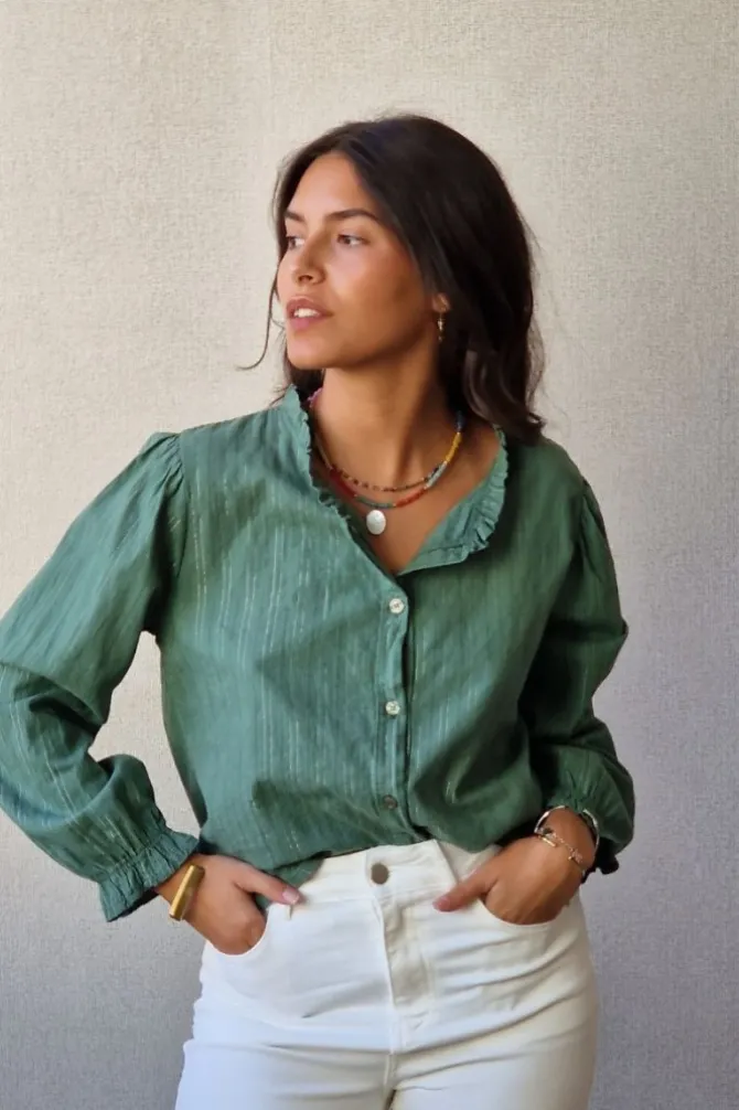 Camisa de rayas lurex plateadas verde