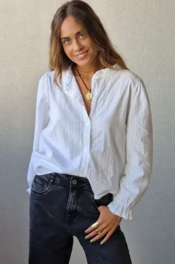 Camisa de rayas lurex plateadas blanca