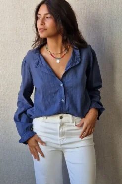 Camisa de rayas lurex plateadas azul