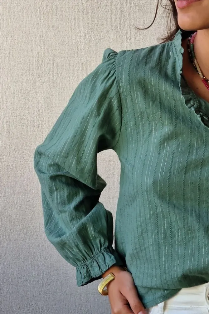 Camisa de rayas lurex plateadas verde