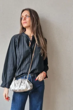 Camisa de rayas lurex plateadas negro