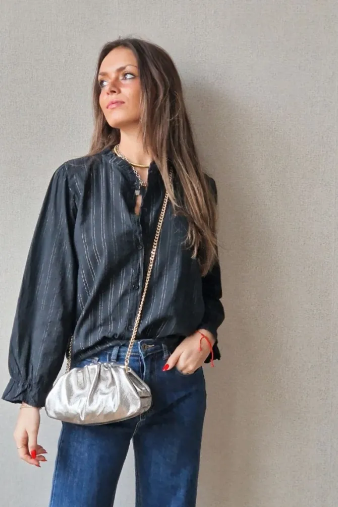 Camisa de rayas lurex plateadas negro