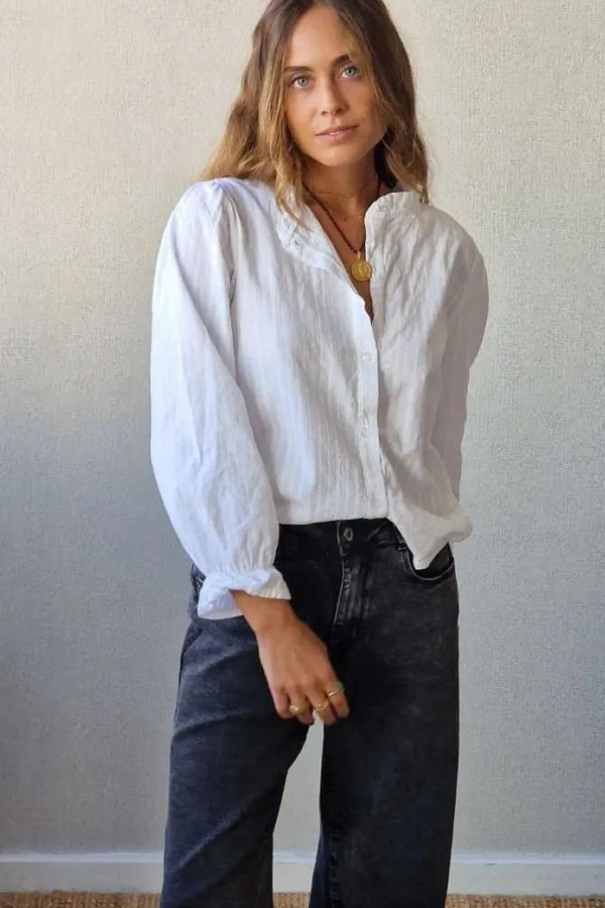 Camisa de rayas lurex plateadas blanca