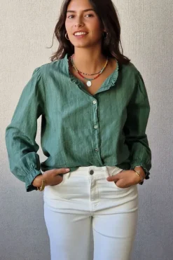 Camisa de rayas lurex plateadas verde