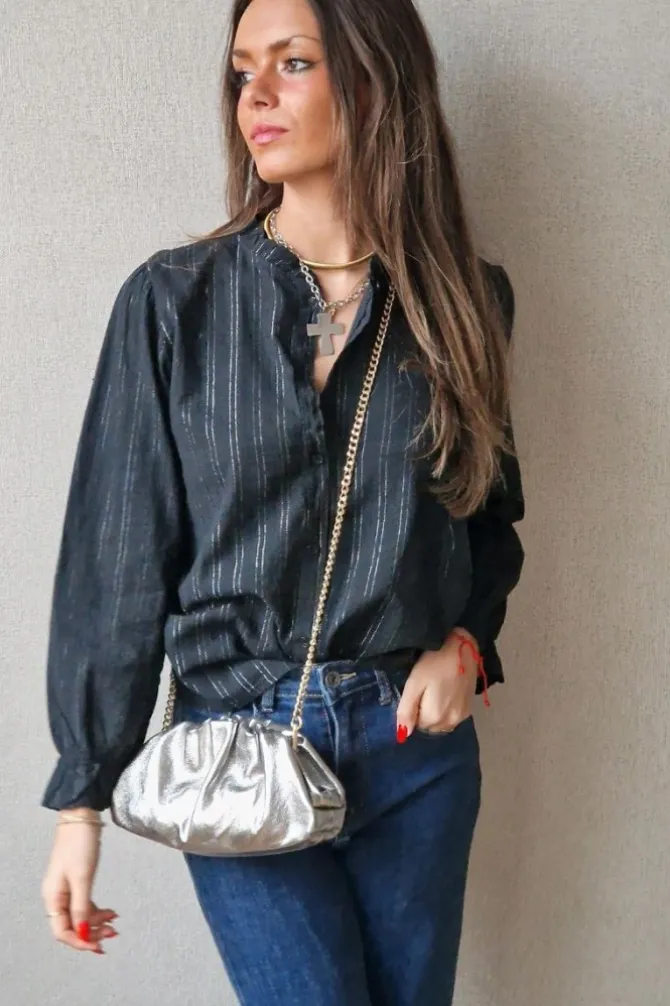 Camisa de rayas lurex plateadas negro