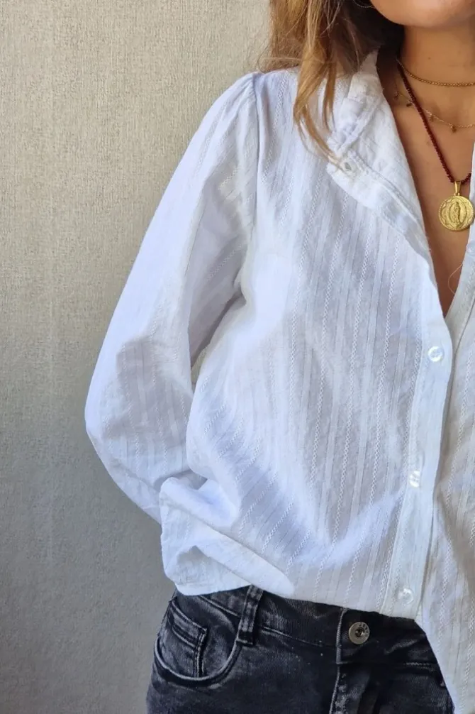 Camisa de rayas lurex plateadas blanca