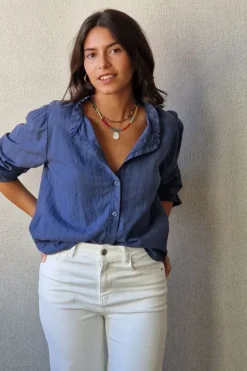 Camisa de rayas lurex plateadas azul