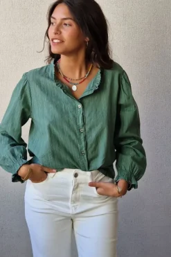 Camisa de rayas lurex plateadas verde