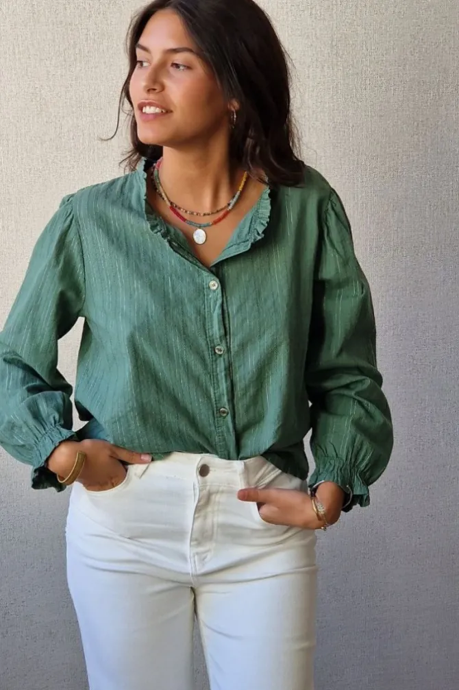 Camisa de rayas lurex plateadas verde