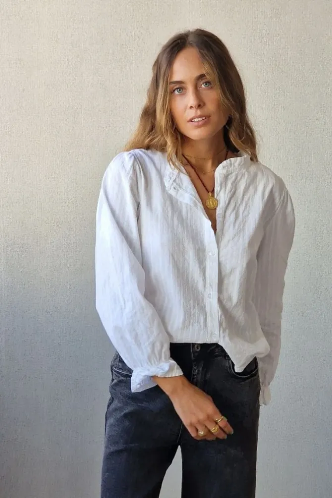 Camisa de rayas lurex plateadas blanca