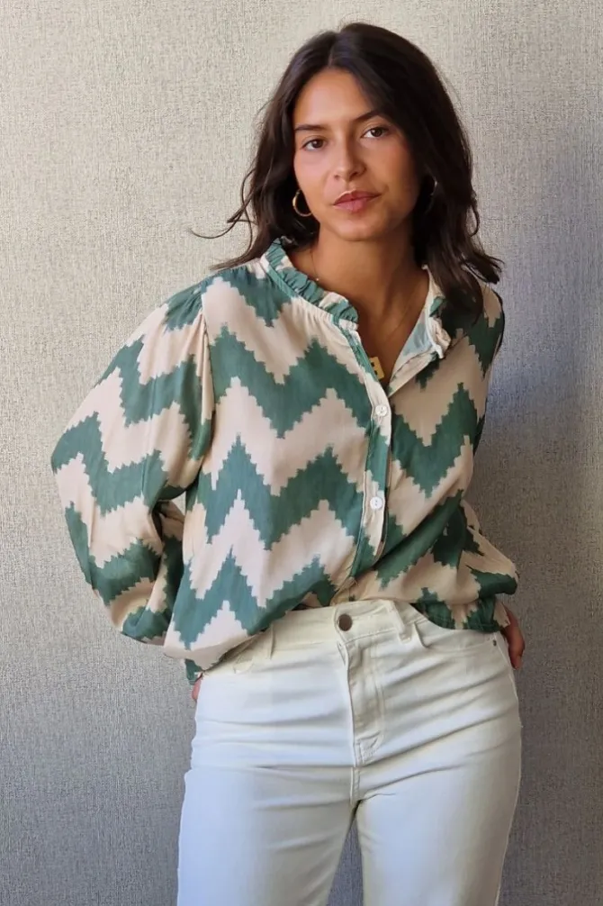 Camisa estampada ikat verde