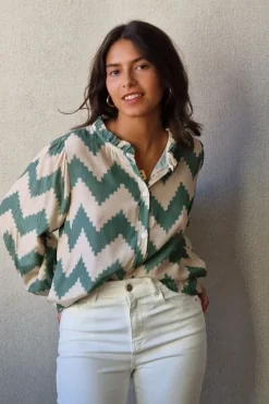 Camisa estampada ikat verde