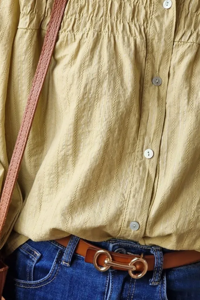 Camisa fruncida lurex mostaza