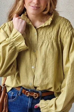 Camisa fruncida lurex mostaza
