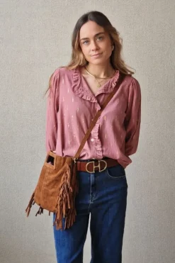Camisa tipo bambula con detalles dorados rosa