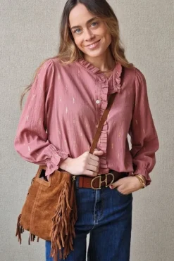 Camisa tipo bambula con detalles dorados rosa