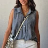 Camisa tipo lino sin mangas gris