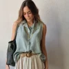 Camisa tipo lino sin mangas verde militar