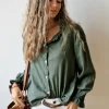 Camisa verde militar Teen cuello volantito