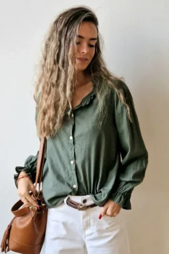 Camisa verde militar Teen cuello volantito