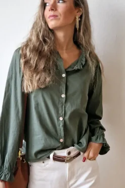 Camisa verde militar Teen cuello volantito