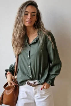 Camisa verde militar Teen cuello volantito