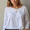 Camiseta básica cuello redondo de manga larga blanca