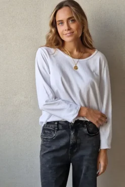 Camiseta básica cuello redondo de manga larga blanca
