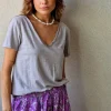 Camiseta de algodón básica con cuatro botones gris