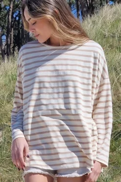 Camiseta de rayas manga larga camel