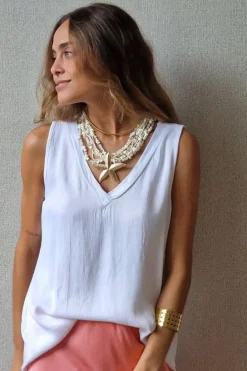 Camiseta sin mangas tipo raso blanca