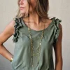 Camiseta tirantes volante manga verde militar