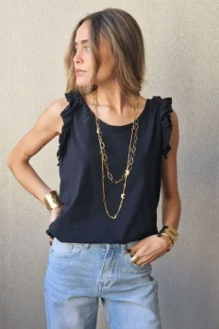 Camiseta tirantes volante manga negra