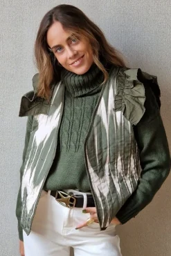 Chaleco ikat estampado verde militar
