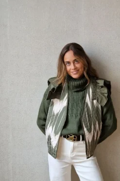 Chaleco ikat estampado verde militar