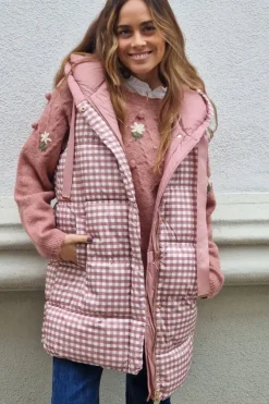 Chaleco rosa reversible acolchado vichy rosa