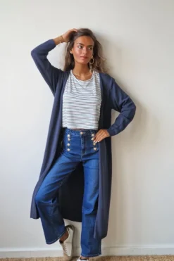 Chaqueta larga de punto color azul marino