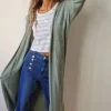 Chaqueta larga de punto color verde